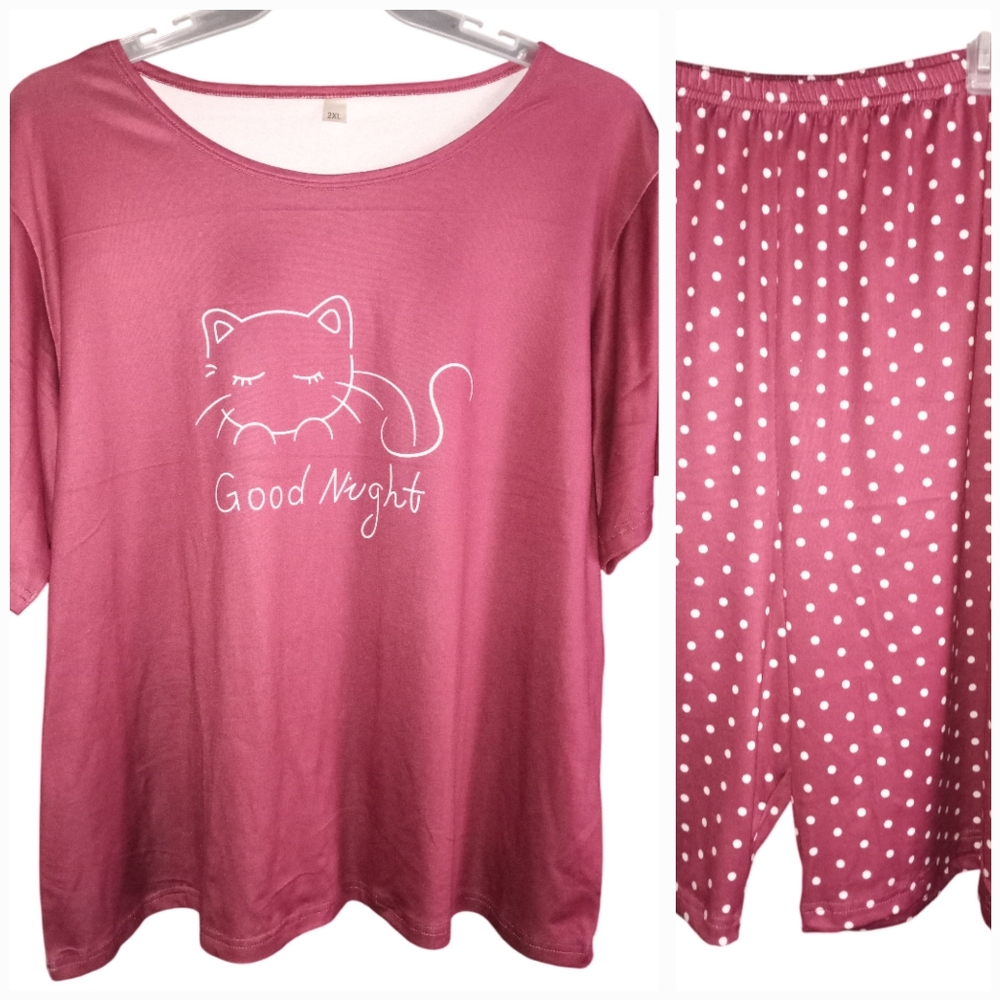 Shein's 2 Piece Burgundy Capri And Top Sleepwear Set Size 2X